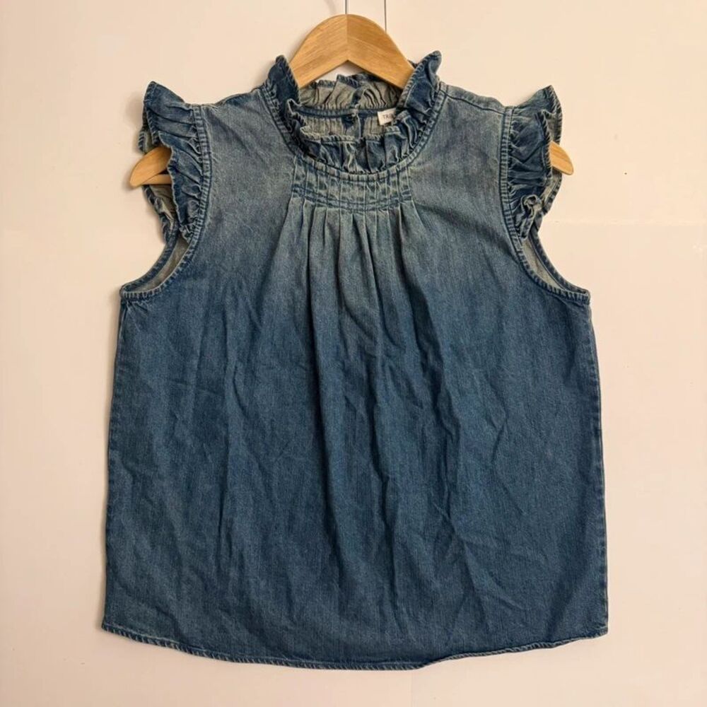 Tribal Jeans Chambray Ruffle Mock Neck Sleeveless Top Size Petite Small